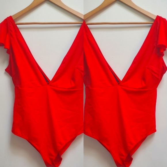 ASOS Other - ASOS DESIGN Fuller Bust Exclusive Flutter Sleeve Plunge Swimsuit Red 10 I cup